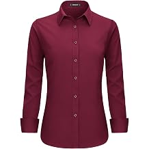Women Long Sleeve Dress Shirt Formal Work Wear Shirts Stretch Button Up Shirt for Women with Single Cuff