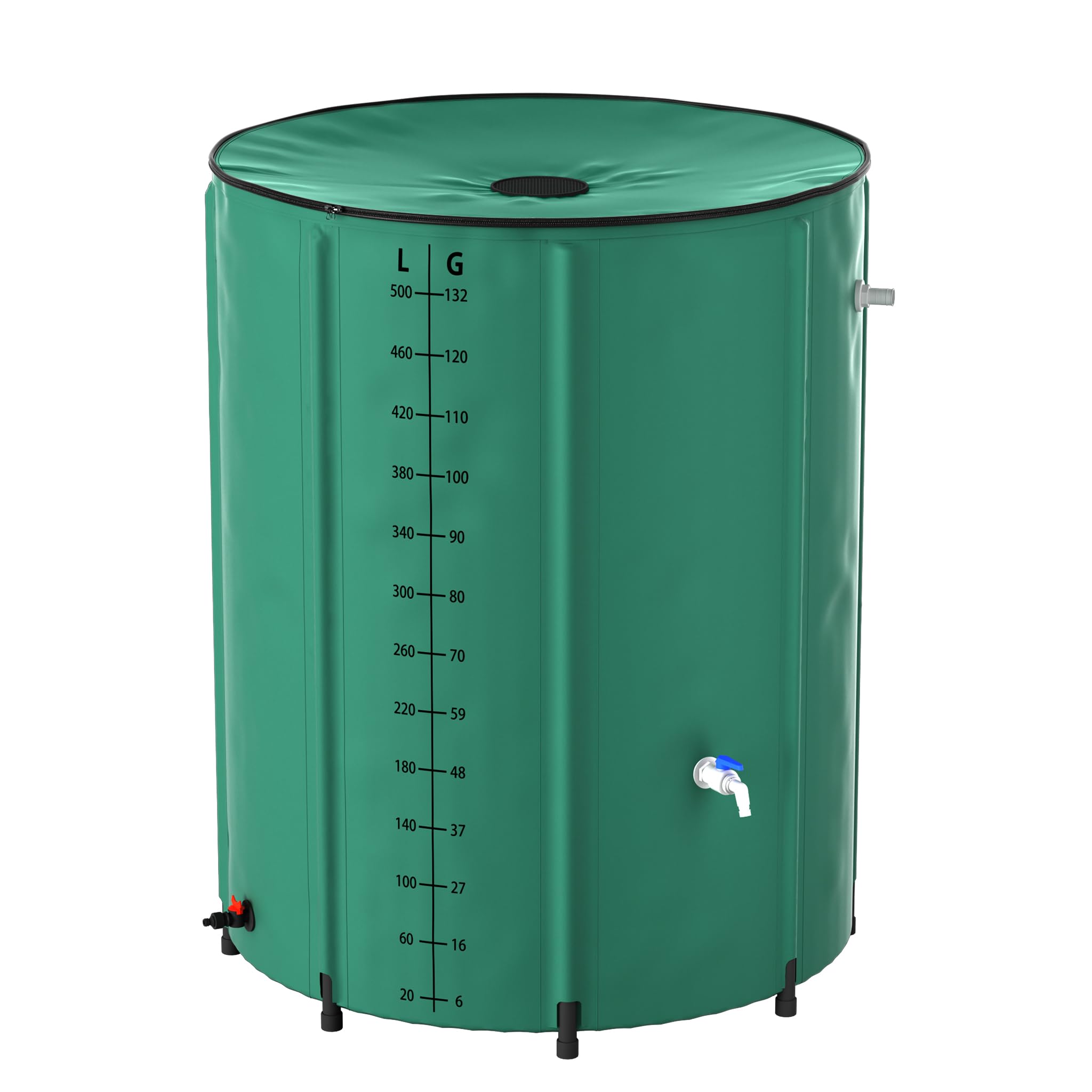 Depósito de agua de lluvia plegable de 500 l, depósito de agua de lluvia con grifo y tapa de filtro, gran depósito de agua de lluvia de PVC resistente a los rayos UV, para jardín, terraza e