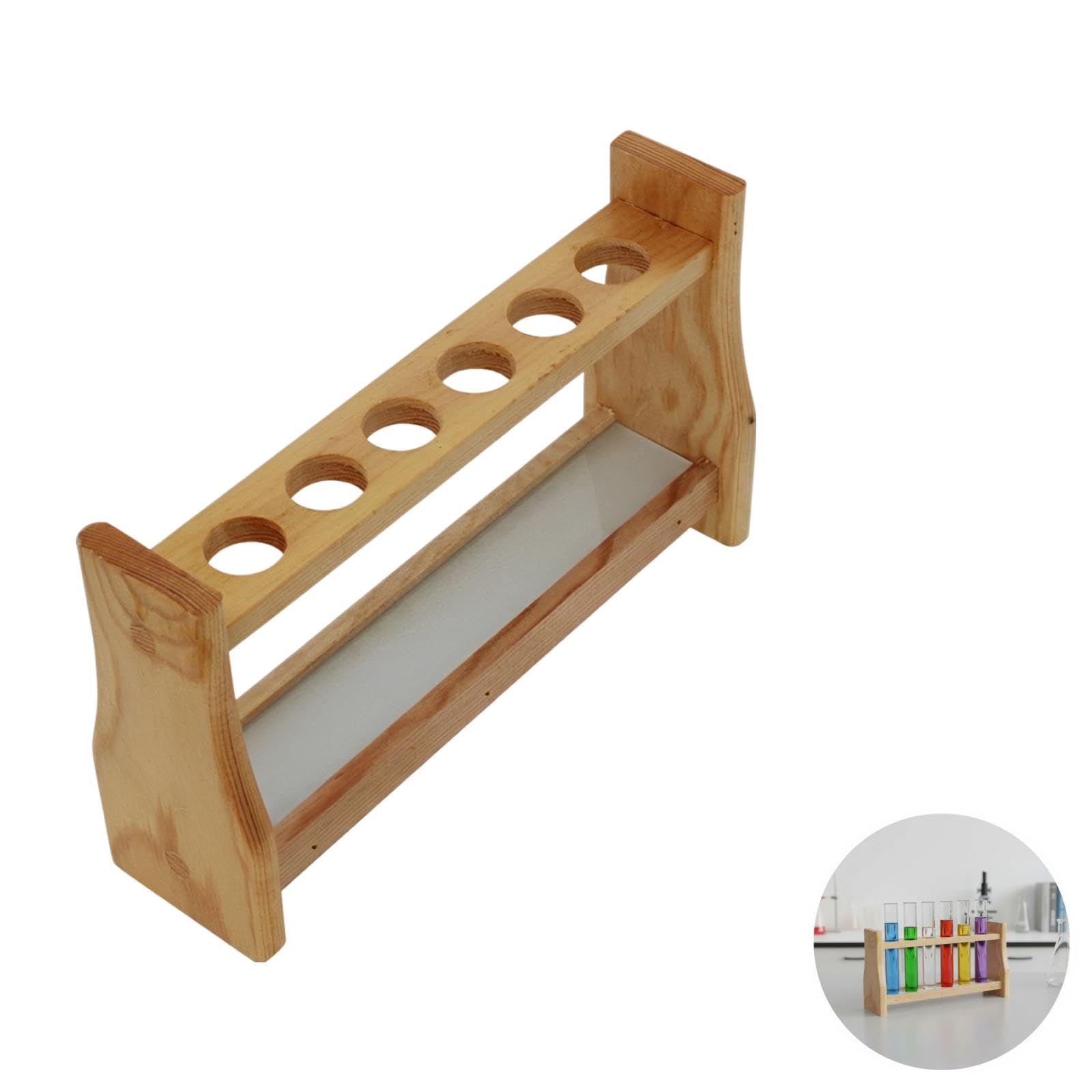 Export-Modell Reagenzglasständer aus Kiefernholz, 6-Loch Laborständer für 25 ml Röhrchen, offenes Schlitzdesign, stabiles Holzgestell für übersichtliche Probenaufbewahrung