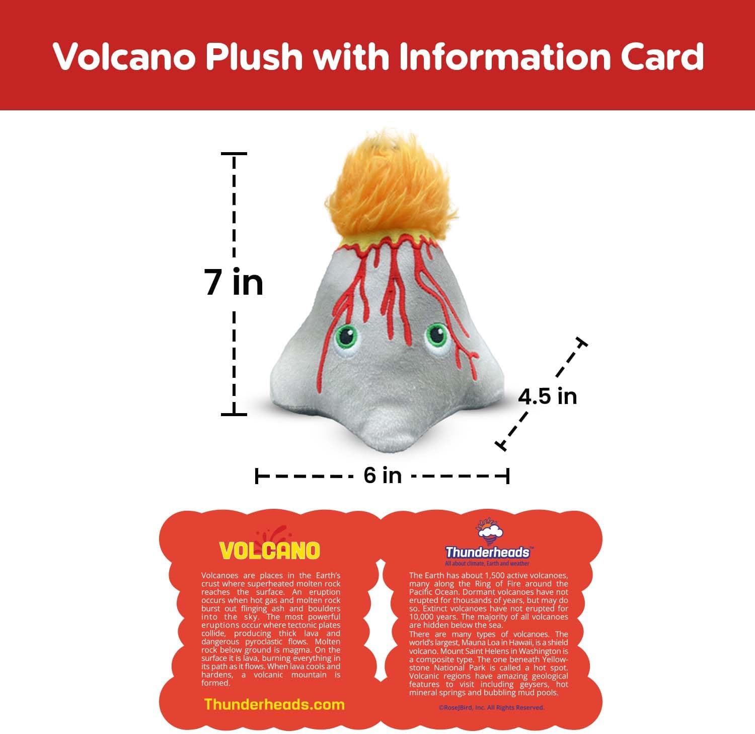 Thunderheads Volcano Plush, Earth Science Plushie with Colorful Lava and Erupting Design, Educational Fact Card STEM, goes Well with Volcano Kit, Geology Gift for Families, Friends and Adventurers