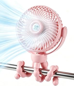 funbliss Fan for Stroller Pink,4000mAh Rechargeable