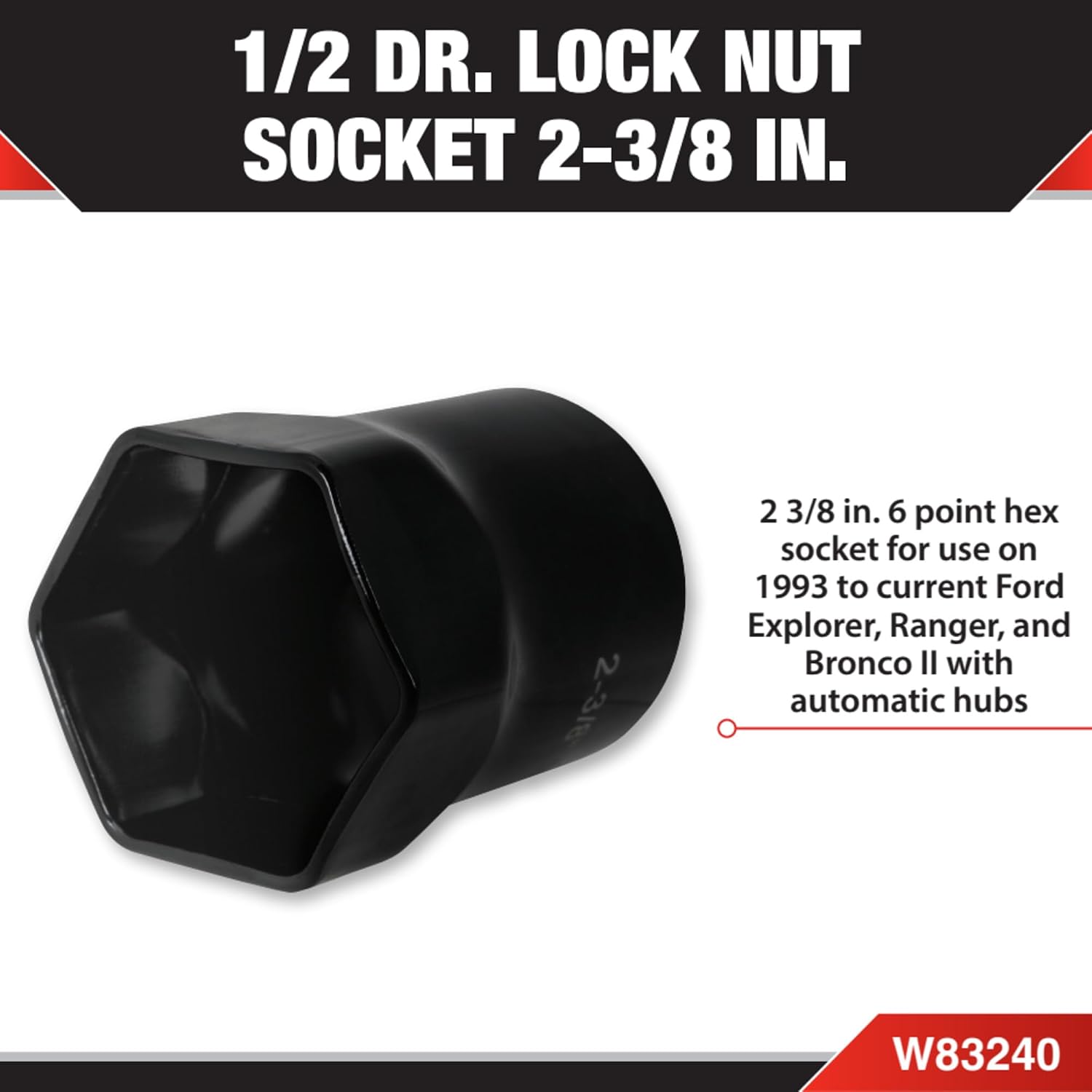 Performance Tool W83240 1/2-Inch Drive Hex Lock Nut Socket, 2-3/8-Inch used on Wheel Bearing Locknuts