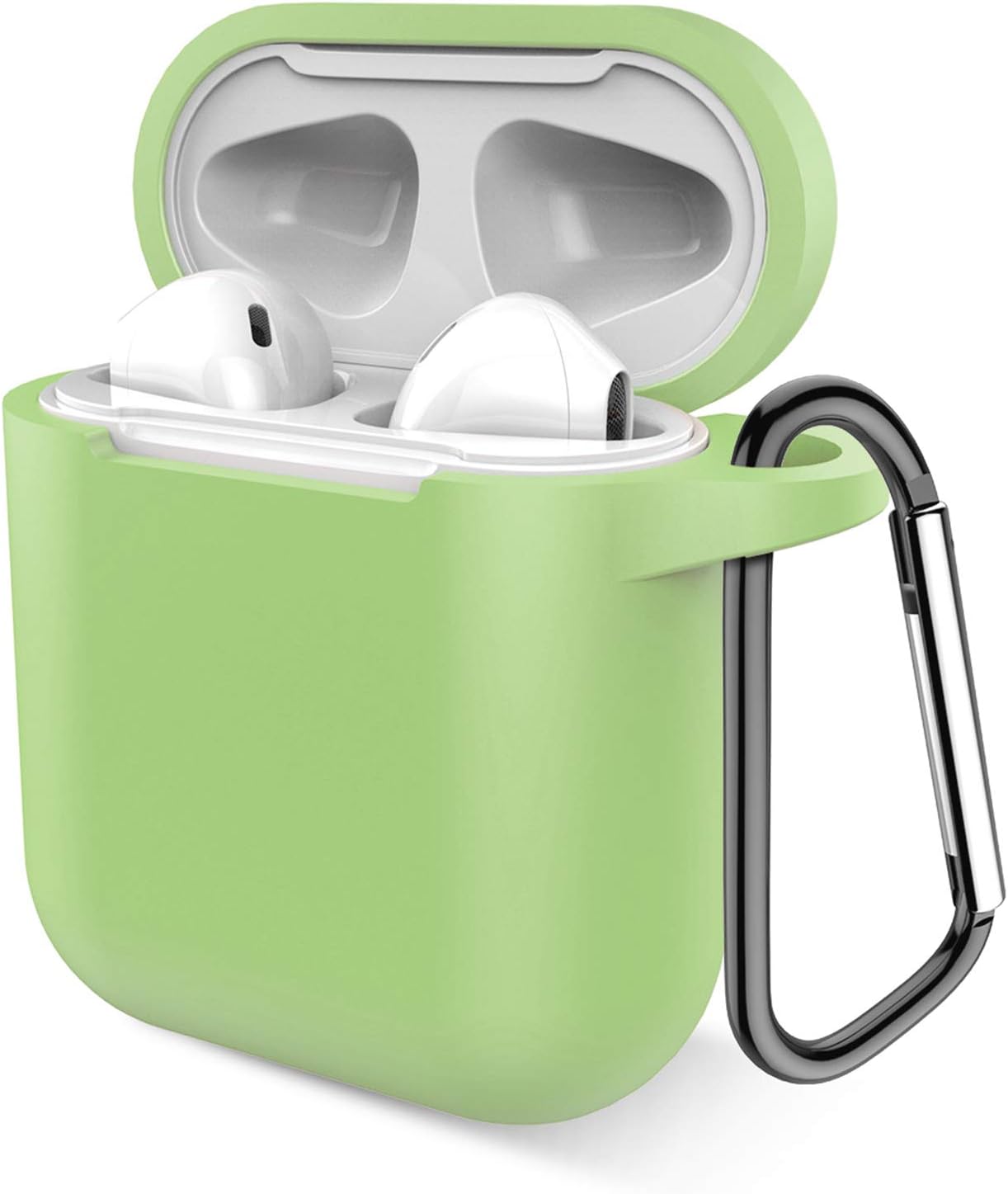 Airpods Case, Music tracker Protective Thicken Airpods Cover Soft Silicone Chargeable Headphone Case with Anti-Lost Carabiner for Apple Airpods 1&2 Charging Case (Matcha Green)