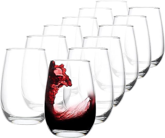 Stemless Wine Glasses Set of 12, 14-Ounce Party Wine Cups for Multipurpose, Clear