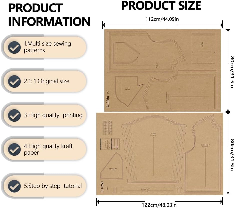 Sewing Pattern for Women's Teddy Jacket, 7 Sizes (XS-XXXL), Beginner Sewing Kit, Trimmable, with Full-Color HD Step-by-Step Tutorial, Sewing Patterns and Design Templates, Gift for Sewing Enthusiasts