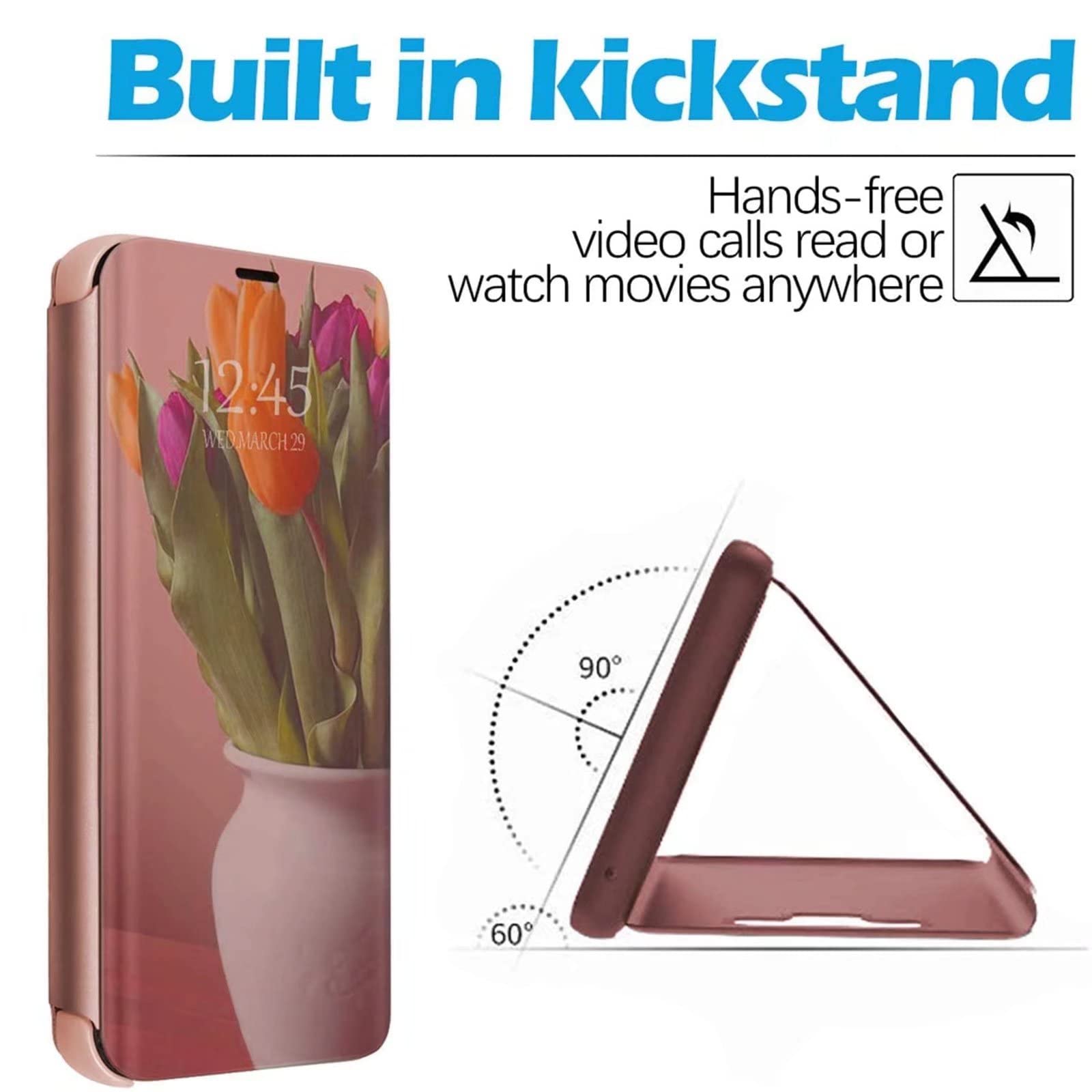 MRSTER Cover Mirror Clear View Per Realme 5 – Custodia Flip A Specchio Con Supporto, Gold