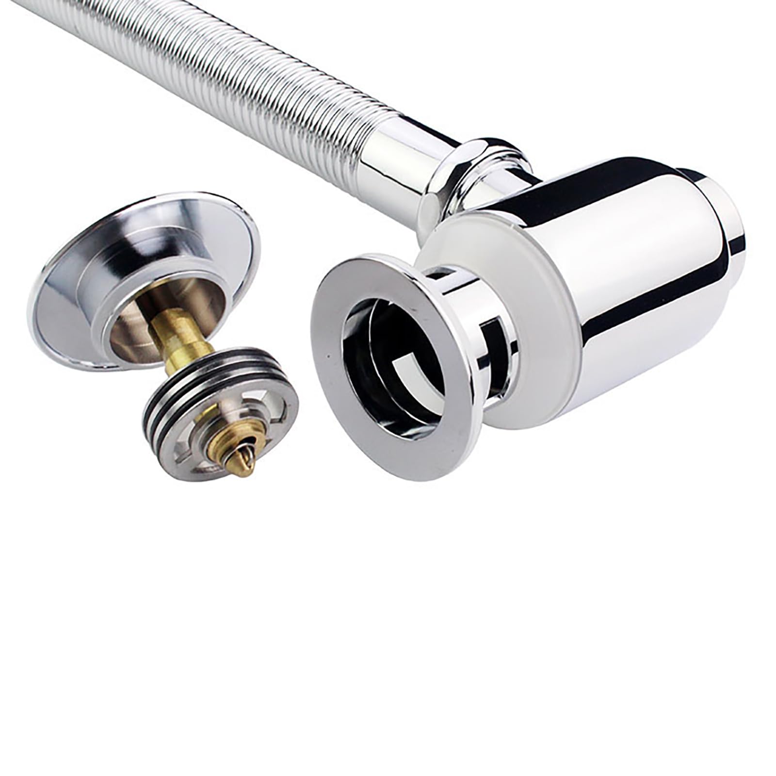 Siphon Waschbecken mit Überlauf,Pop Up Ablaufventil,Geruchsverschluss,Flexibel Ausziehbar Abflussrohr Waschbecken,Universal Abflussrohr 1 1/4"