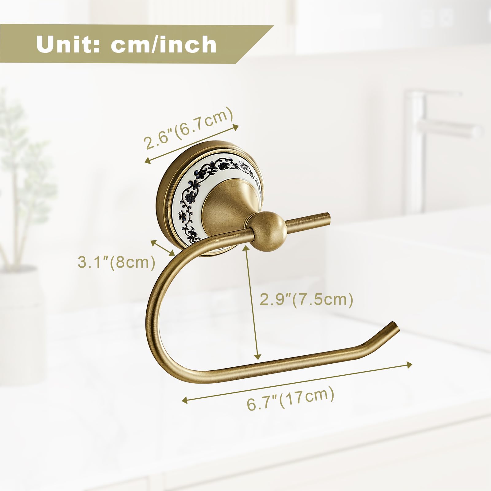 3er-Set Badezimmer-Accessoires mit Porzellan Antik Messing, Toilettenpapierhalter, Handtuchring & Doppel-Haken, Vintage Set für Bad & WC