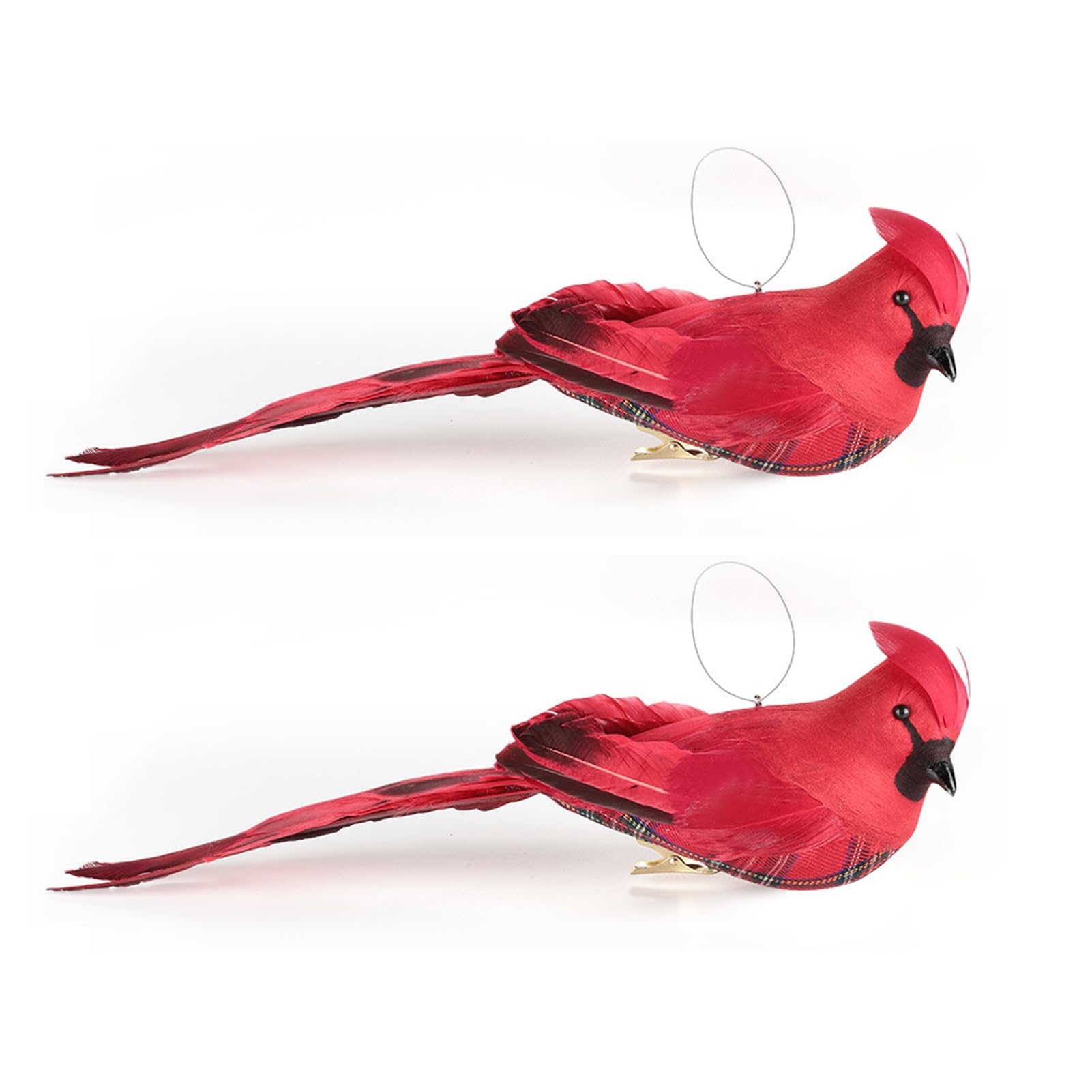 Muiltvoe 2pcs Cardinal Birds Christmas Clip on Ornaments, Long Tail Cardinal Artificial Red Birds for Christmas Tree, Holiday Wreath,Xmas Crafts (B)