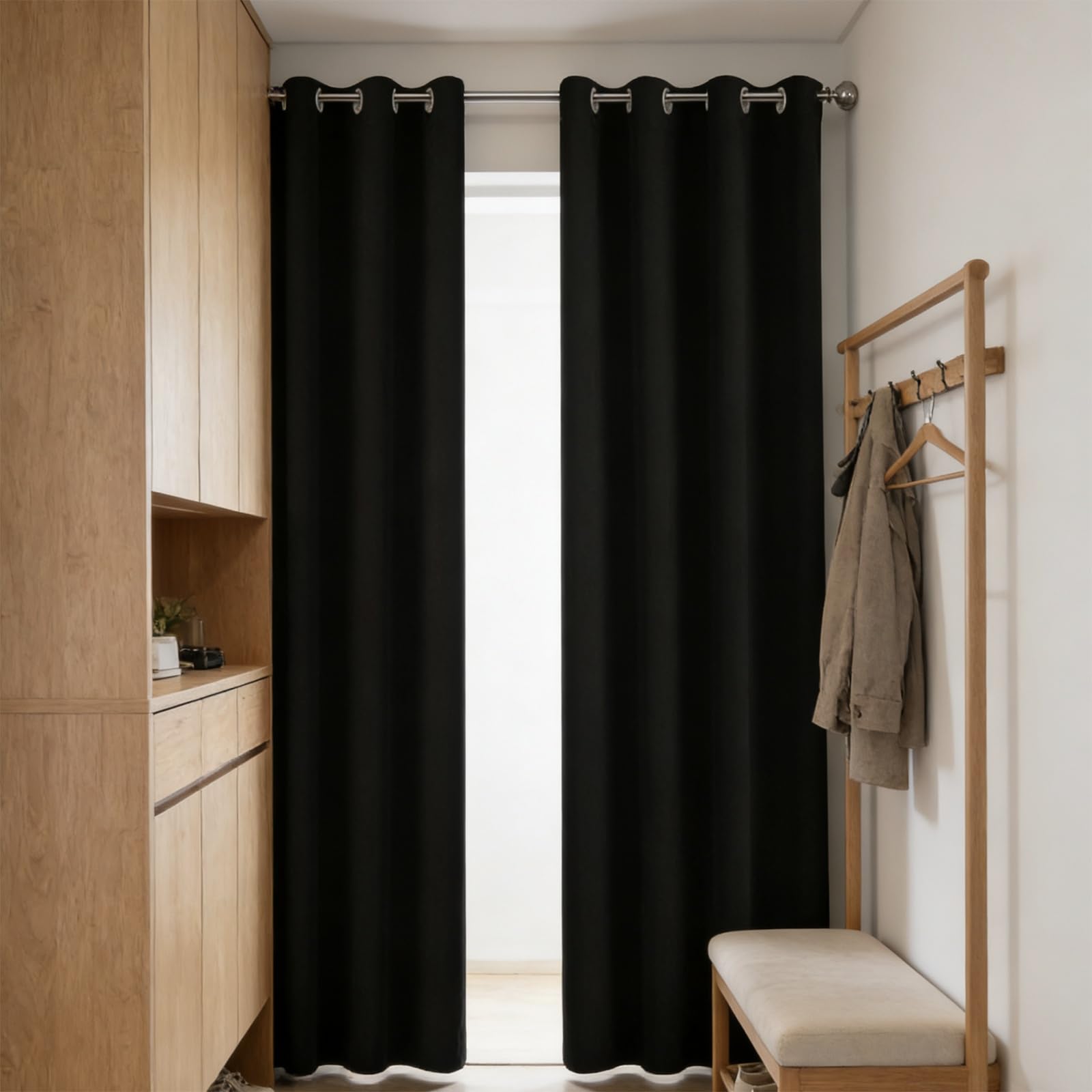 Rideau isolant thermique anti froid et bruit rideaux opaques noirs à oeillets
