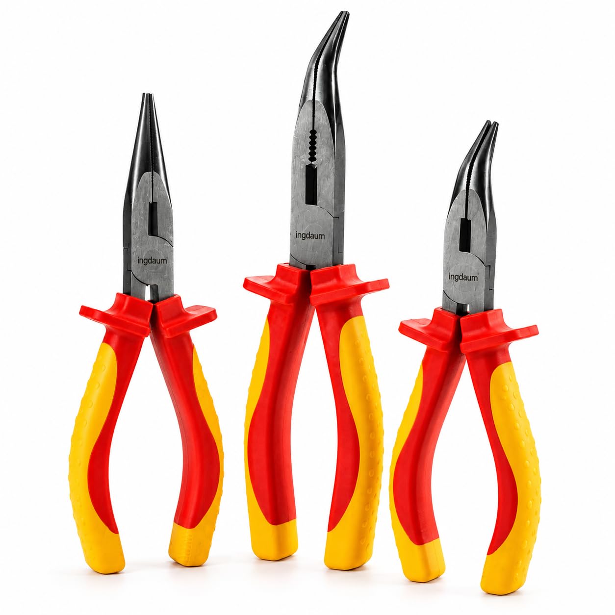 Set di pinze a becco lungo INGDAUM VDE 3 pezzi 170mm e 210mm | Dritte e angolate a 45°, Isolate fino a 1000 V, Versione 4.7