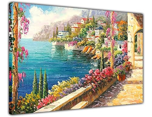 Pastello Mediterranean Balcony, Canvas Wall Art, Wall Art Picture Print for Living Room and Bedroom, (87cm x 61cm / 34x24inch)