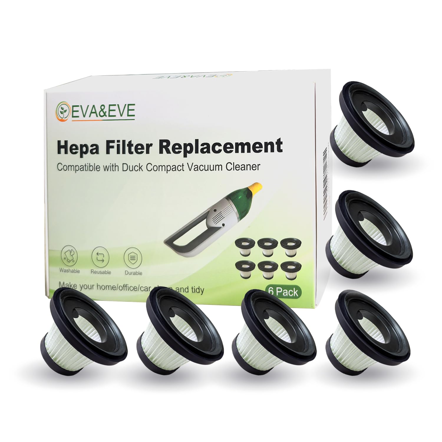 6 Pack Hepa Filter Replacement Compatible with Horsepower Duck Compact Cordless Vacuum Cleaner,Updated High Efficiency Filters for Duck Vacuum Cleaner,Part#17964