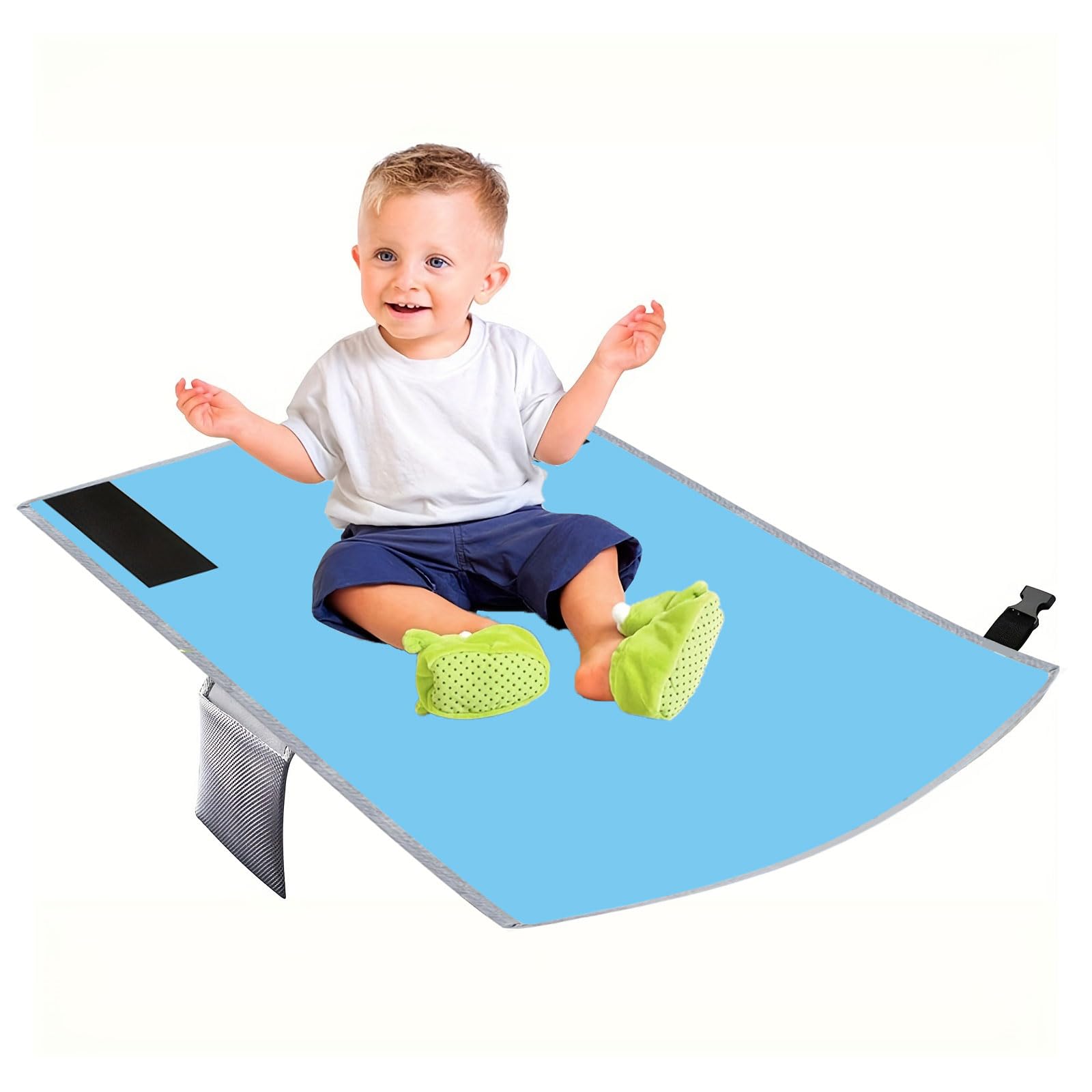 Les-Theresa Toddler Airplane Baby Plane Bed 31.1X17.3Inch Airplane Seat Extender Flyaway Kids Folding Aeroplane Bed for Toddlers, Baby Plane Travel Essentials to Lie Down Rest (Blue)