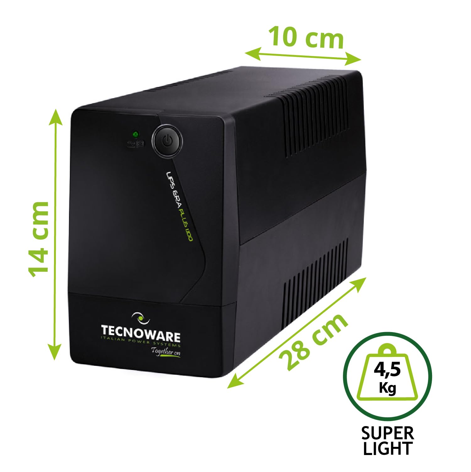 Tecnoware UPS 1100VA per PC/Modem, NO Gaming NO Console, Gruppo di Continuità ERA PLUS, 2 Schuko, Software, Protezione Blackout e Sbalzi tensione per PC/Modem, Videosorveglianza, Punto Cassa, NAS, POS