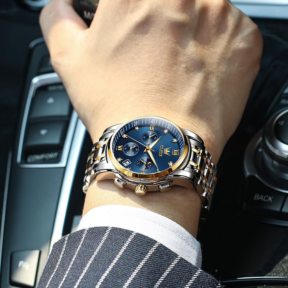 OLEVS Herrenuhren Blau Edelstahlarmband Quarz Uhr Männer mit Diamant Datum Wasserdicht Leuchtende... Ansicht 4