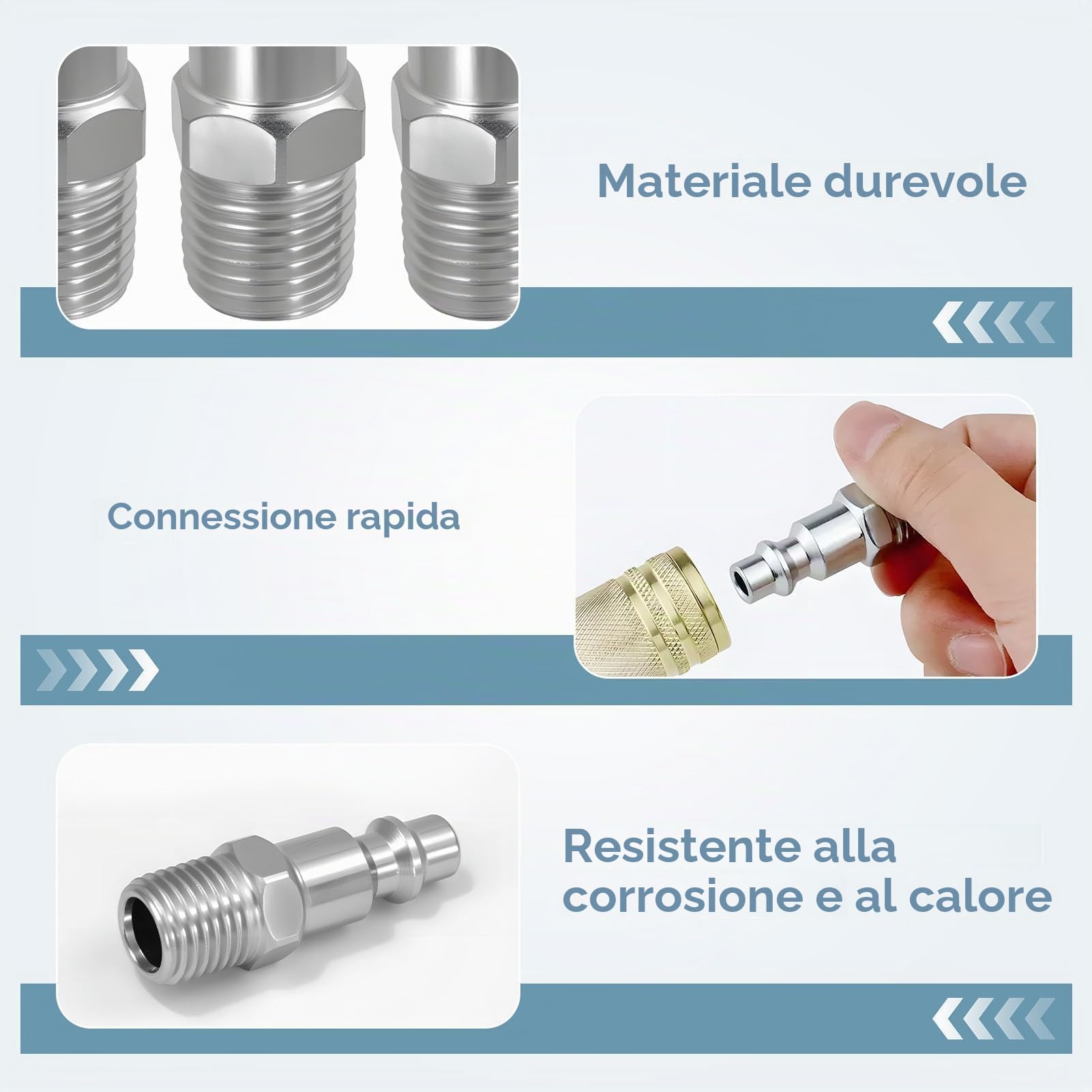 4 PZ Raccordo Rapido Aria Compressa 1/4 NPT Maschio, Raccordo Americano Filettato per Compressore, Punta del Tubo Pneumatico, Connettore Rapido per Sistema Aria e Strumenti Pneumatici
