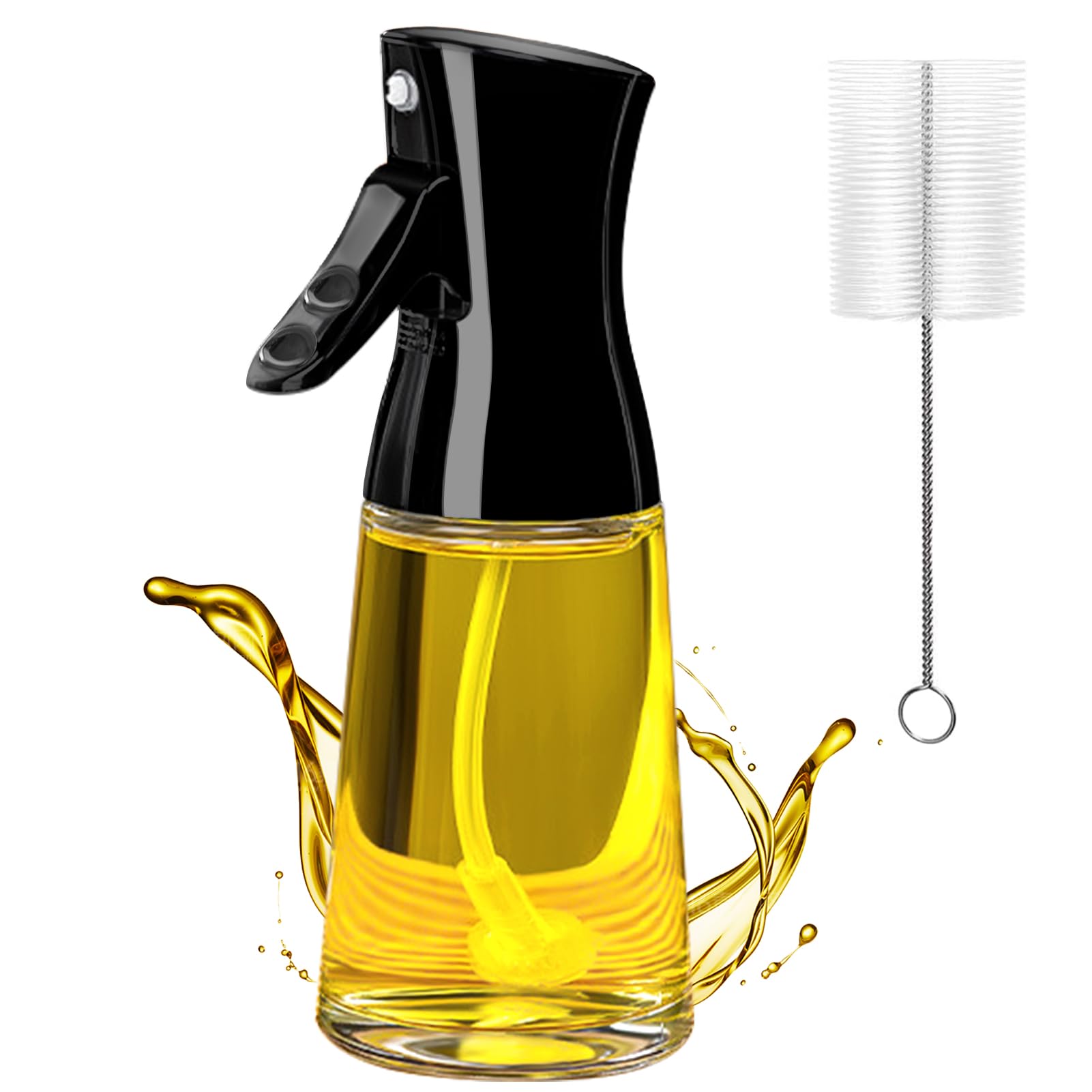 Olive Oil Sprayer - 180ML Glass Oil Dispenser Bottle with Brush, Spray Mister for Cooking, Kitchen, Salad, Barbecue, Black