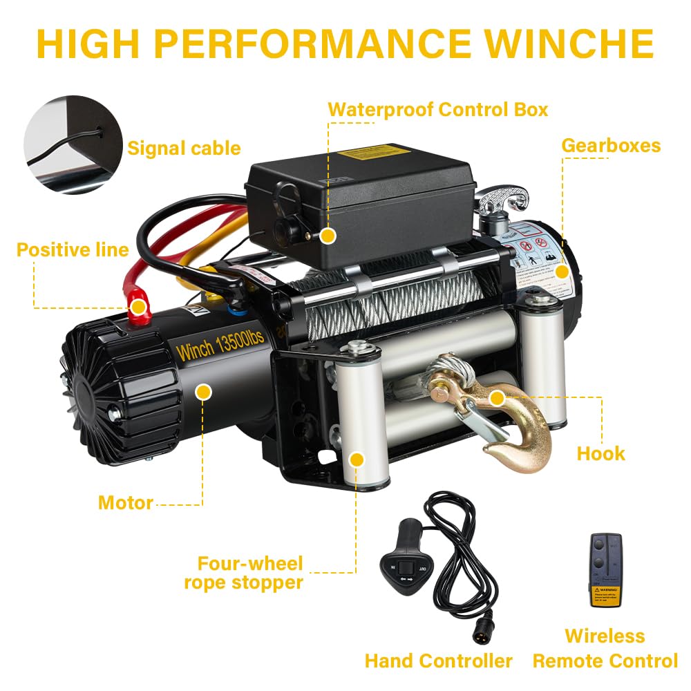 STANEW Treuil Électrique 13500lbs/6075kg 12V, Moteur Haute Puissance, Treuil de Récupération avec Câble en Acier Solide, Treuil Électrique avec Télécommande sans fil, Portable et Puissant