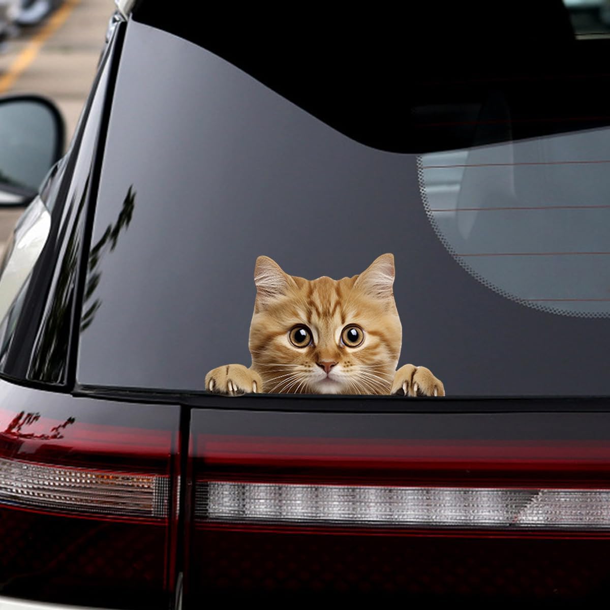 Cute Peeking Cat Sticker, Vinyl Funny Decal for Auto Window Bumper, Waterproof Vehicle Exterior Sticky Cover Decoration Accessories, Universal for SUV Sedan Trucks (Orange Cat)