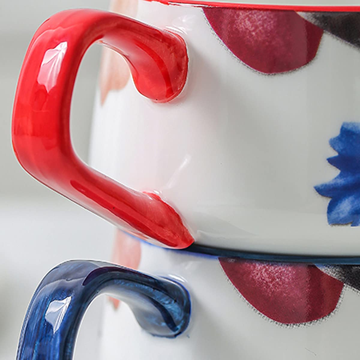 Ceramiczny kubek z pokrywką, ceramiczny kubek do kawy, kubek do herbaty, kubek z uchwytem do herbaty, płatków zbożowych, kakao, gorącej czekolady, mleka, ręcznie malowany wzór