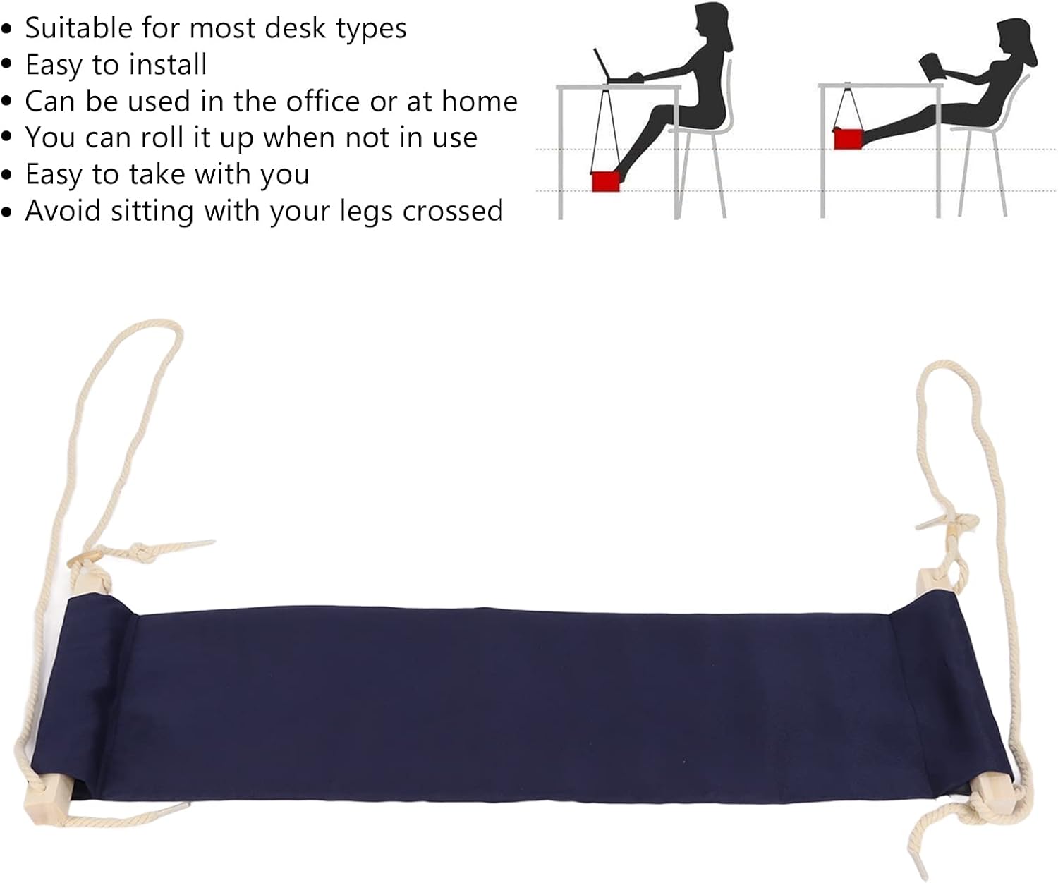 Foot Hammock Under Desk Footrest, Foot Rest Hammock, Adjustable Office Footrest, Foot Hammock Breathable Adjustable Portable for Office Home(Blue)