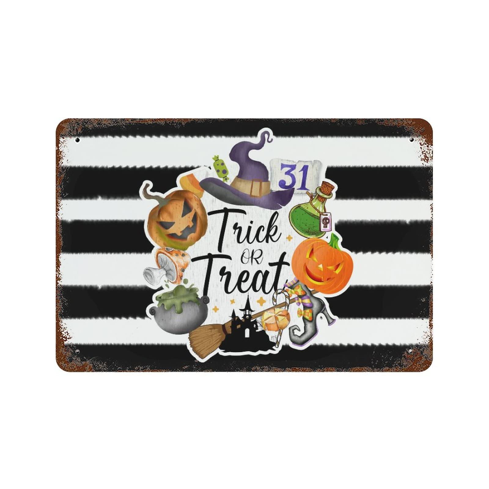 Panneau en aluminium Trick or Treat Halloween rigide et résistant aux intempéries