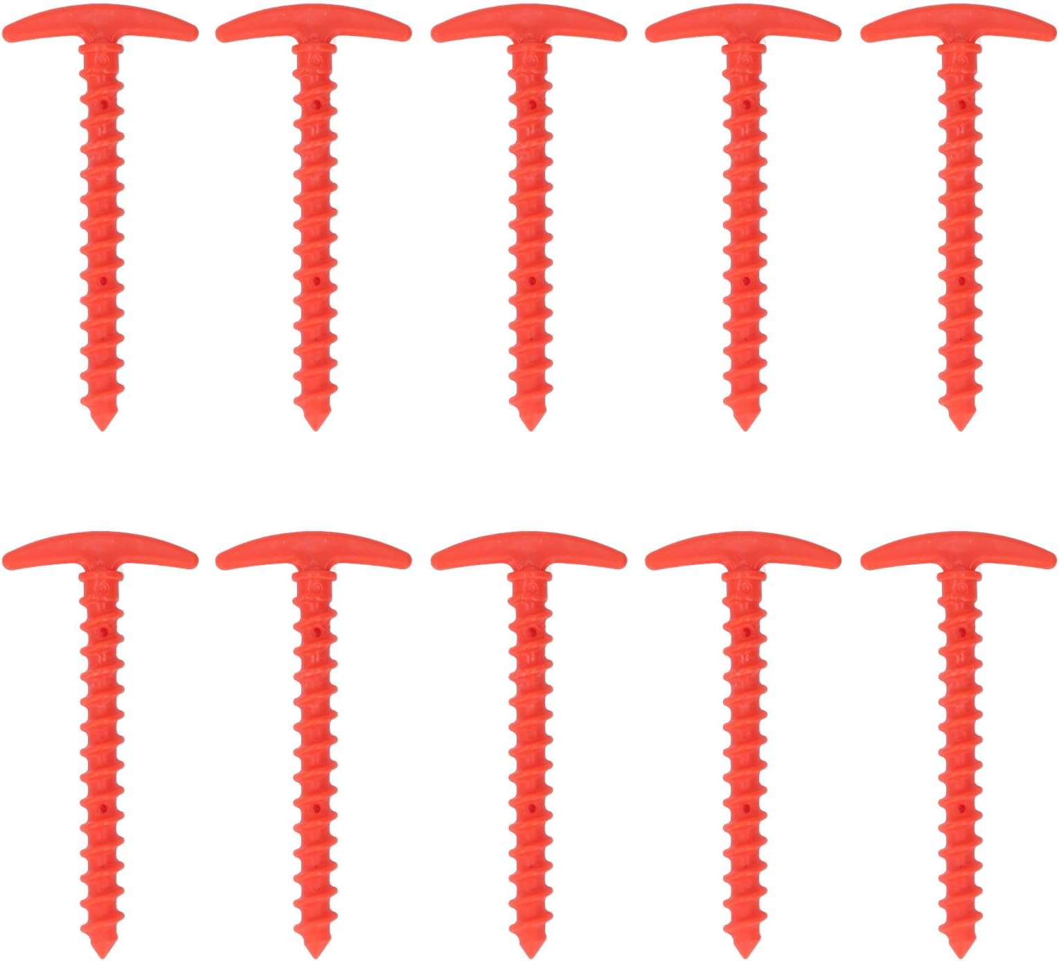 10 Pack Tent Stakes Plastic Tent Stakes Camping Pegs 5.7 Inch T Shape Spiral Ground Stake Anchor Stakes for Tarp Canopy Camping Hiking (Red)