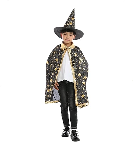 Miniatura 6 de Newland Capa de mago con sombrero, disfraz de Halloween para niños, capa de bruja para niños de 3 a 12 años, accesorios de Halloween