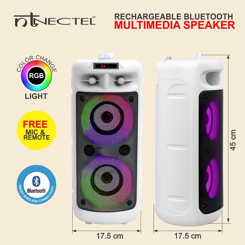 Image of 50W Rechargeable Multimedia Bluetooth Multimedia Speaker with Dual 4 inch Drivers, RGB Lights, MIC Input, USB /TF /FM /AUX, TWS, Remote for Party use (3H Playtime)