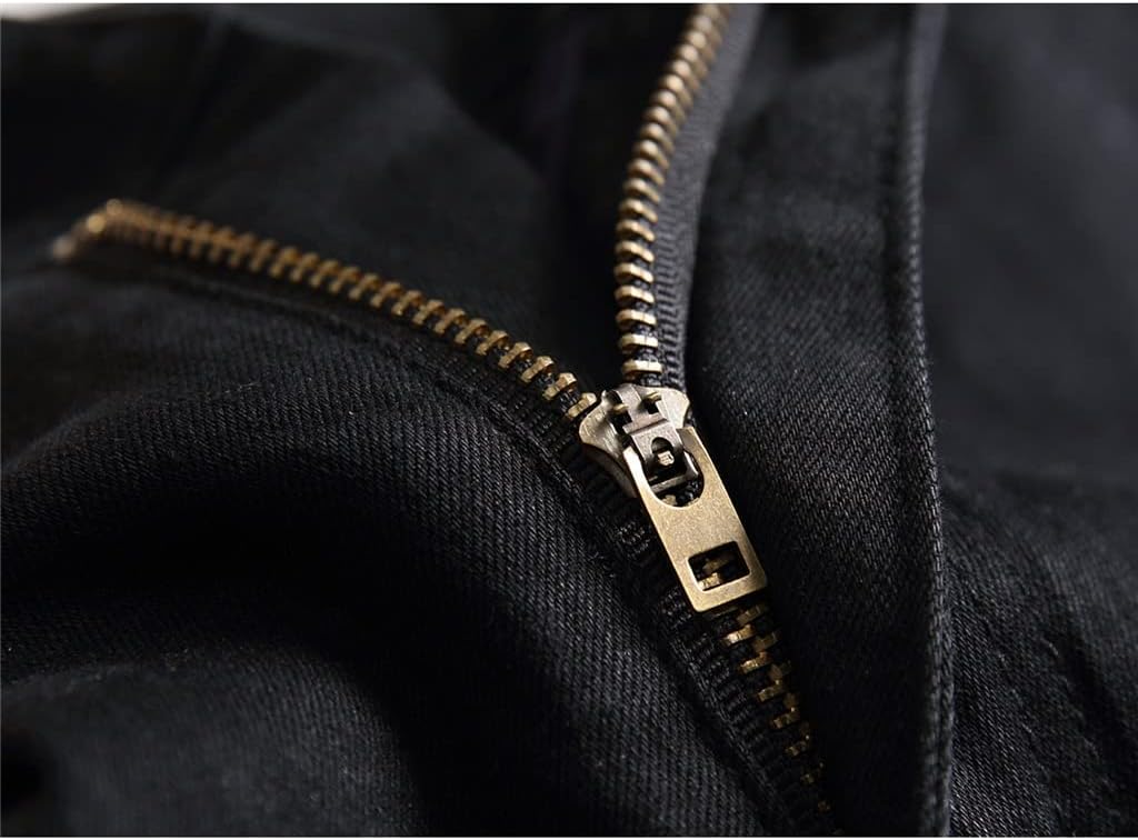 Jeans Trendy Multi-Pocket Black Denim Men Pants Long Regular Fit Male Trousers