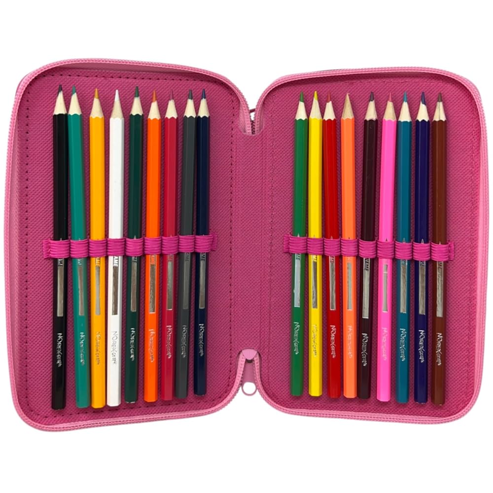 CARTOON Estuche de 3 cremalleras completo de 44 piezas para la escuela, multicompartimento, bolígrafos, lápices, colores, rotuladores Giotto, Hello Kitty, 20 x 13 x 6 cm, Moderno
