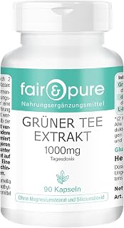 Fair & Pure® - Extracto de Té verde 1000mg - Camilla sinensis - Vegano - 50% de Polifenoles - Alta pureza - 90 Cápsulas