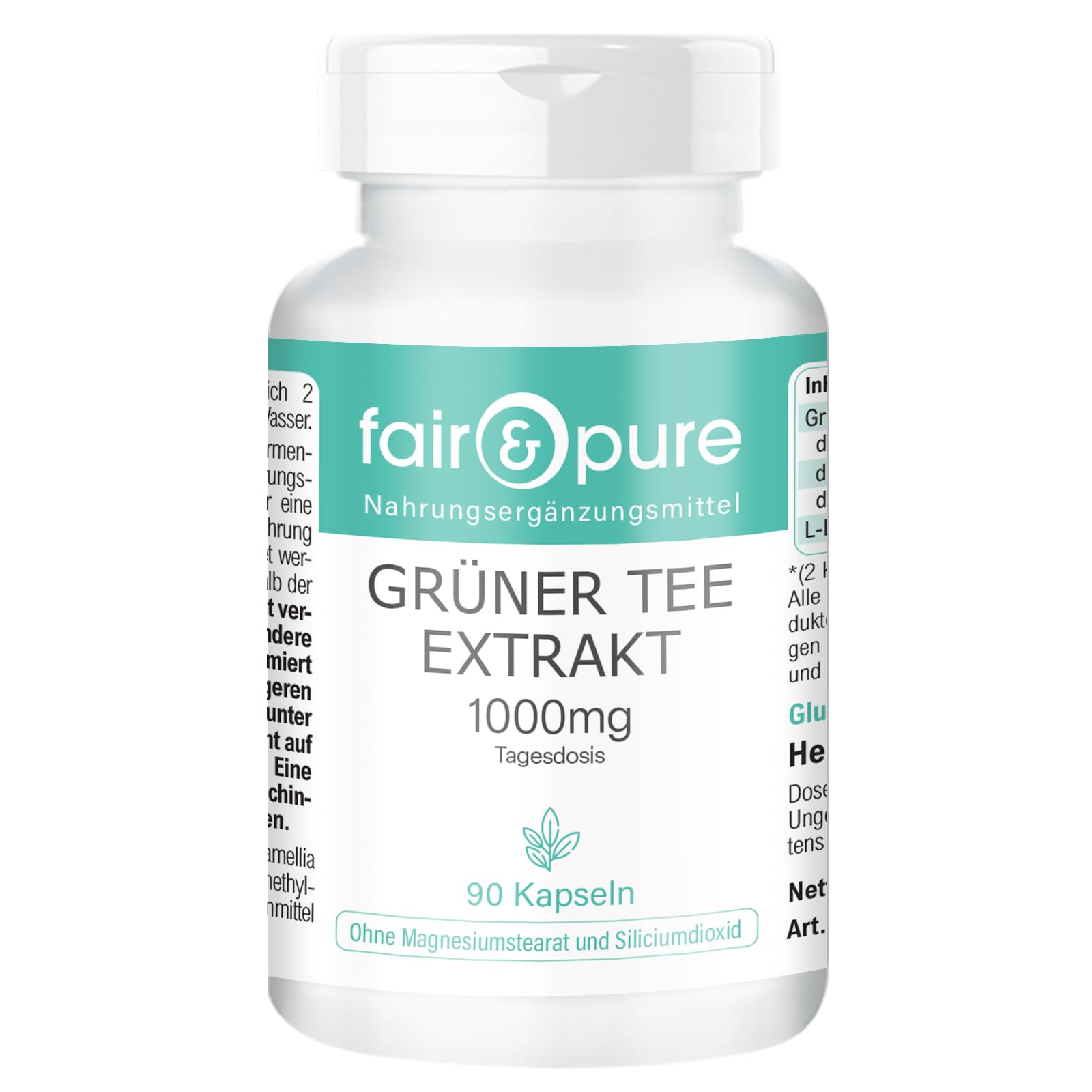 Fair & Pure® - Estratto di tè verde 1000 mg (Camilla sinensis) - 90 capsule - 50% polifenoli (tra cui EGCG) - vegano - senza magnesio stearato