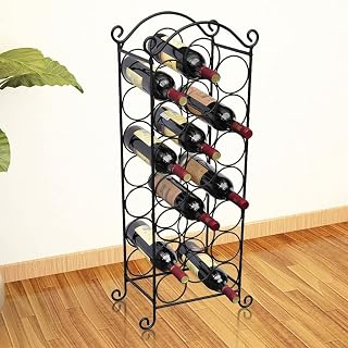 Metal Wine Rack for 21 Bottles Black Freestanding Storage Unit with Classic Design for Kitchen Dining Room Bar or Cellar Display Organizer