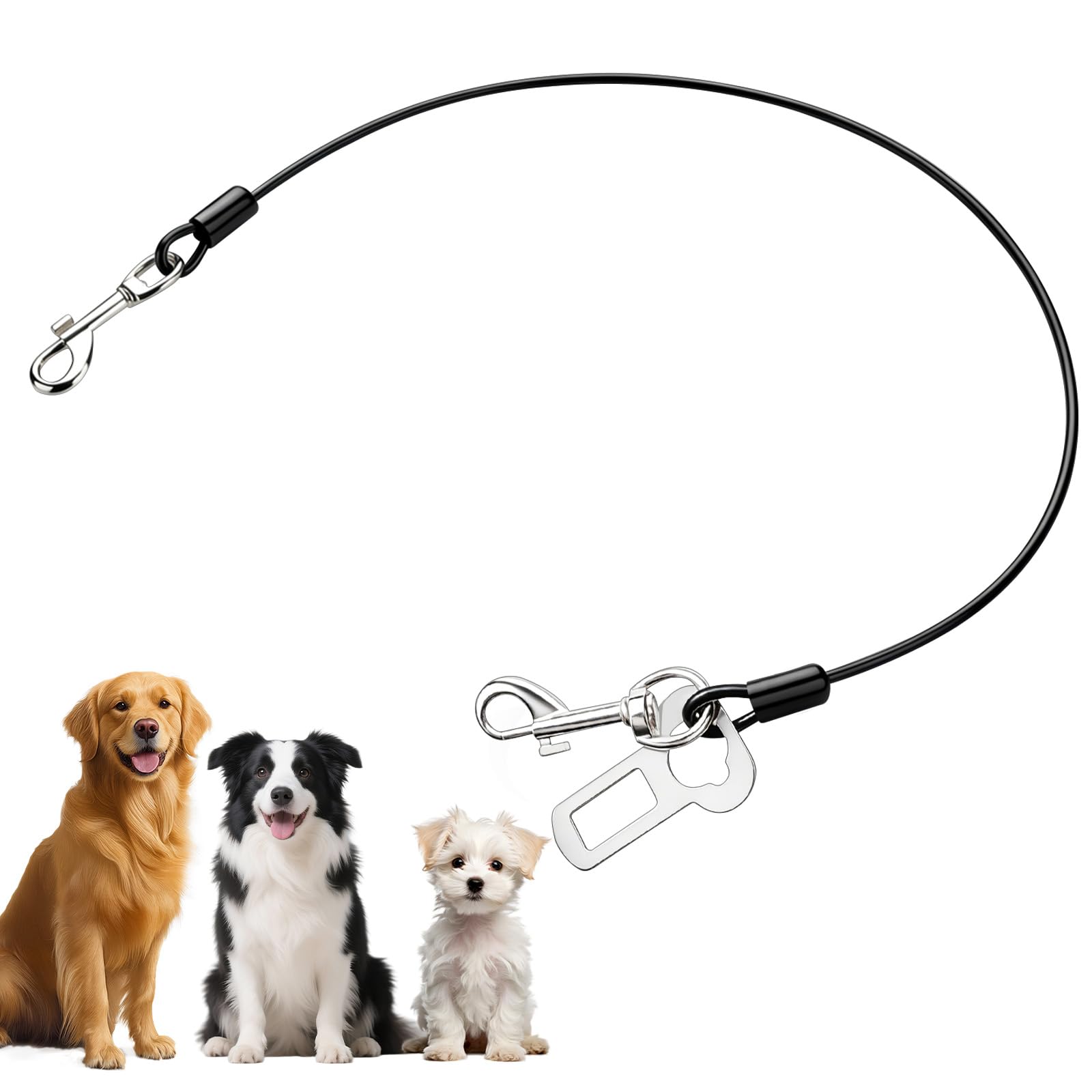 OFFCUP 1 Unidad Correa de Cable de Cadena, Restricción para Perros para Coches con Cable de Acero Antimordeduras, Cinturones de Seguridad para Perros para Perros Pequeños y Medianos (60cm)