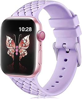 سوار بديل من السيليكون بنمط منسوج لساعة آبل سيريز 1/2/3/4/6/SE (أرجواني)، مقاس صغير للجنسين