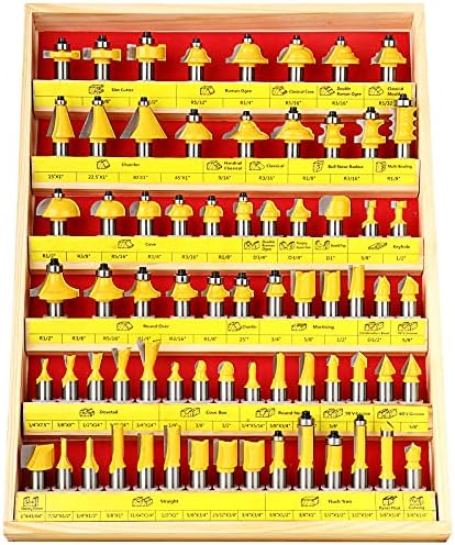 MEIGGTOOL 70PCS 1/2 Inch Shank Router Bit Set Door Window Bites with Tungsten Carbide Tips for Use On Wood, Metal, Plastic