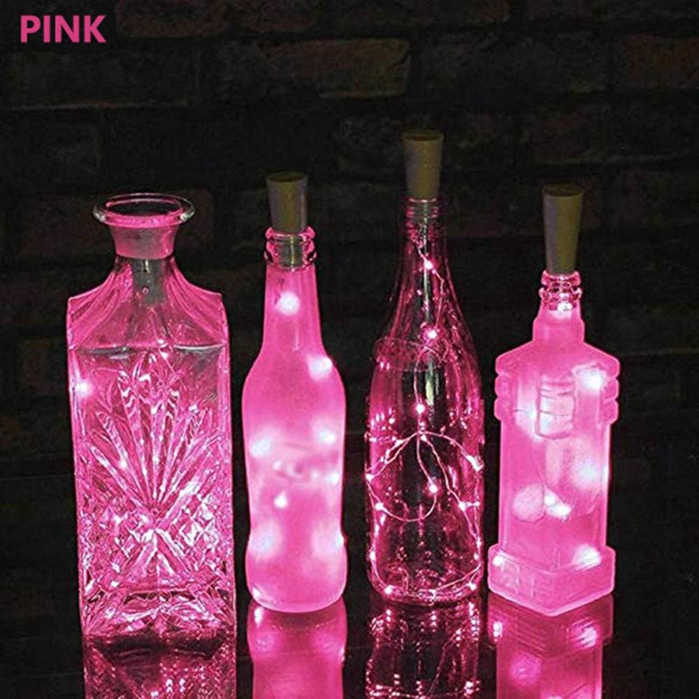 Gaddrt LED Solar Cork Wine Bottle Stopper Copper Wire String Lights Fairy Lamps Wedding Party Christmas Decor (Pink, 2M (20LED))