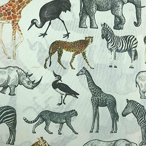 Kt KILOtela Tela de loneta resinada - Mantelería Antimanchas - Retal de 100 cm Largo x 140 cm Ancho | Animales de la Selva - Marrón, Negro ─ 1 Metro