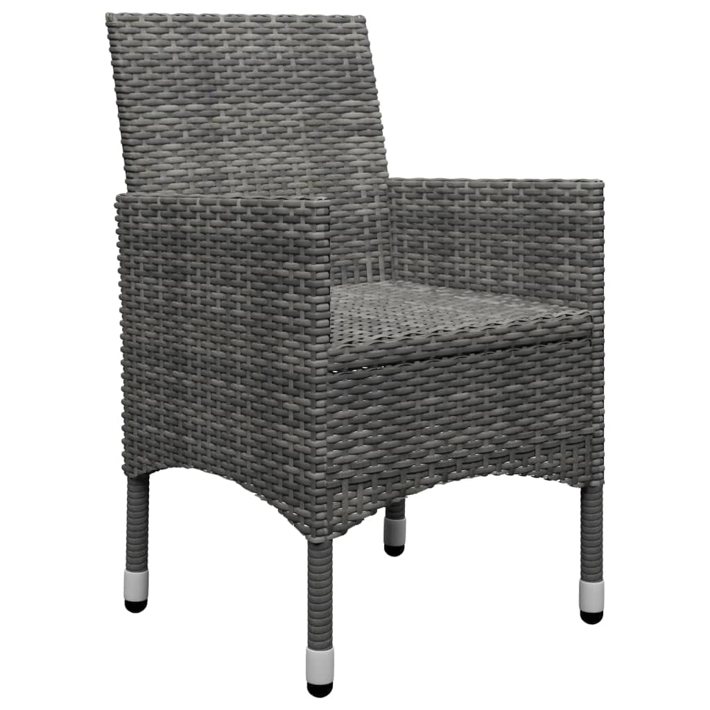 Juego de muebles de jardín de polirratán y cristal templado gris, 3 piezas, muebles de exterior con sillas, muebles de terraza para balcón, jardín, porche