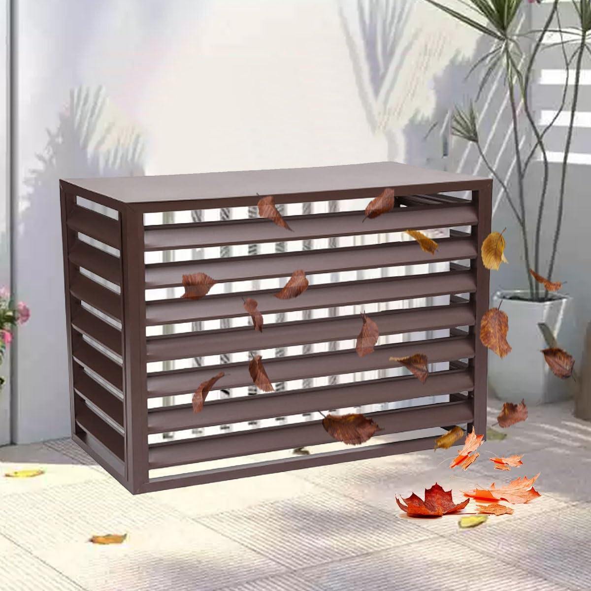 DCYEQRQ GAOBINGB Air Conditioner Fence -Air Conditioner Covers for Outside Units, All-Weather Anti-Theft AC Aluminum Condenser Protective Cover(Brown,100cm) (Brown 110cm)