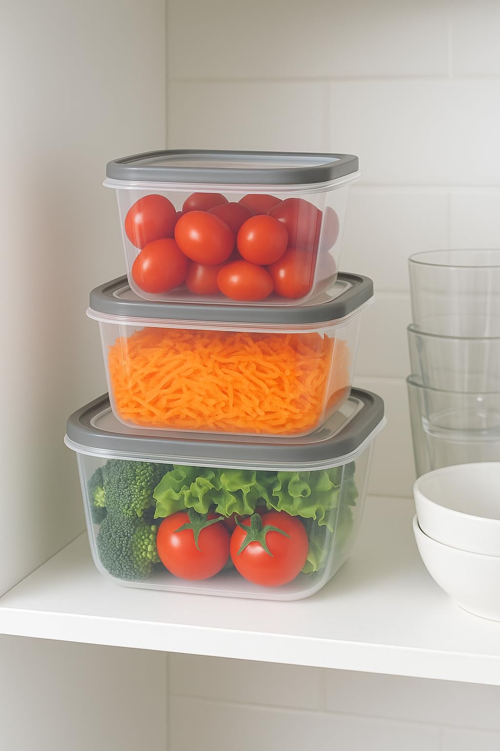 SUWORS 3’lü Sızdırmaz Saklama Kabı Seti | 1600ml + 2800ml + 4600ml | Şeffaf Plastik Yemek Kabı | Gıda Saklama & Mutfak Organizer Kutusu | Mikrodalga ve Buzdolabı Uyumlu