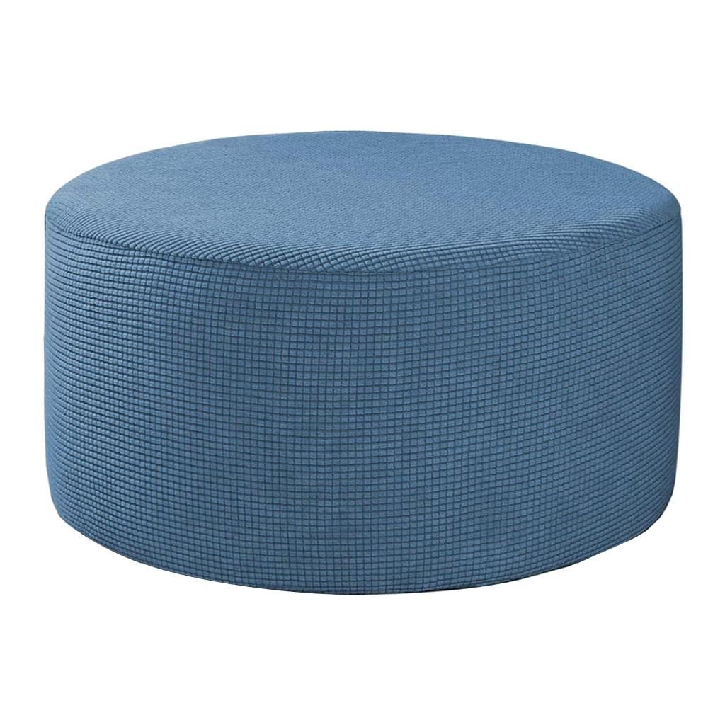 Loviver Blue Round Ottoman Protective Pouf Footrest Cover Storage Ottoman,