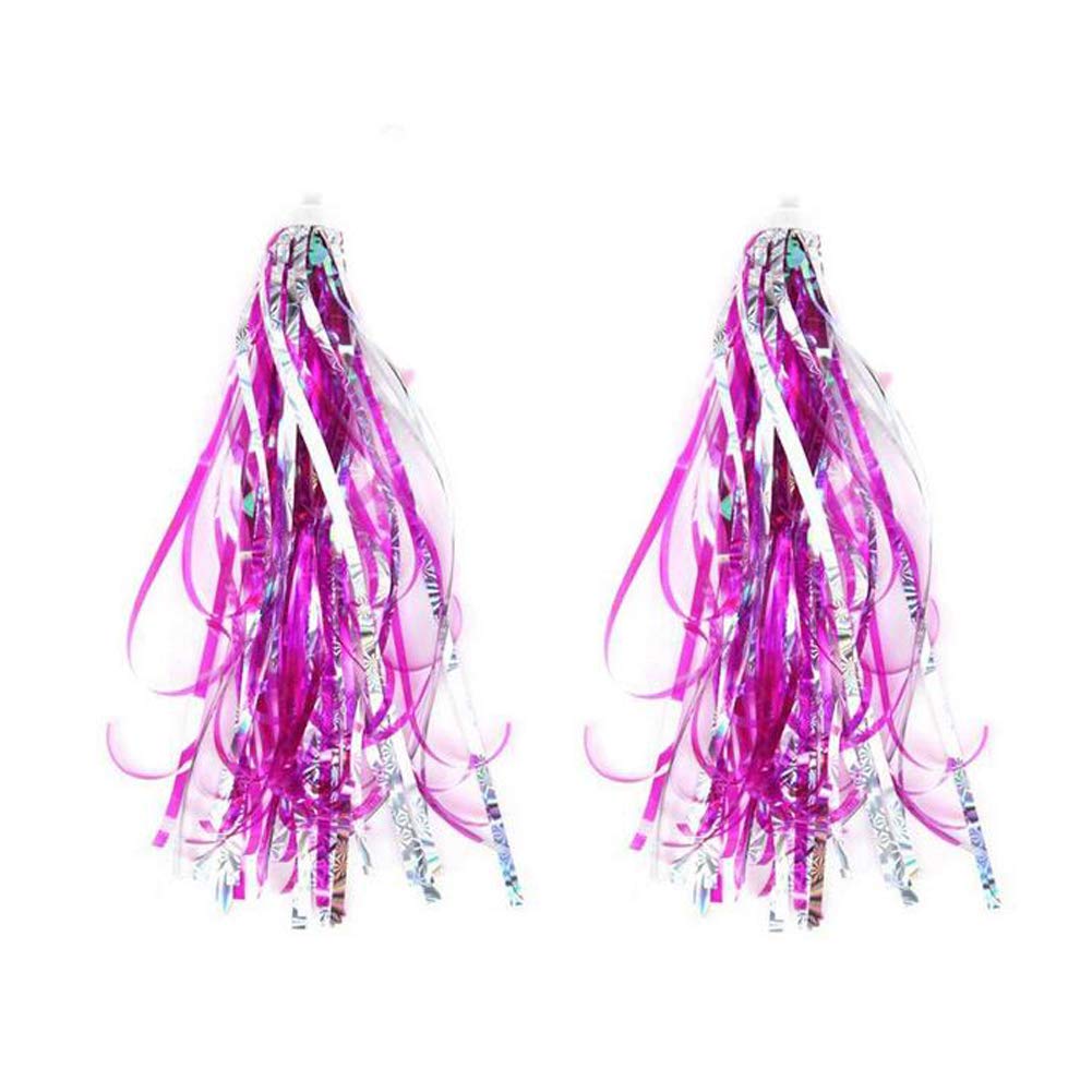 SYBL 1 Pair(2pcs) Kids Bicycle Bike Scooter Handlebar Streamers Bicycle Grips Sparkle Tassel Ribbon Trike Handgrip Ribbons Baby Carrier Accessories for Girls Boys Bike Deco Hot Pink