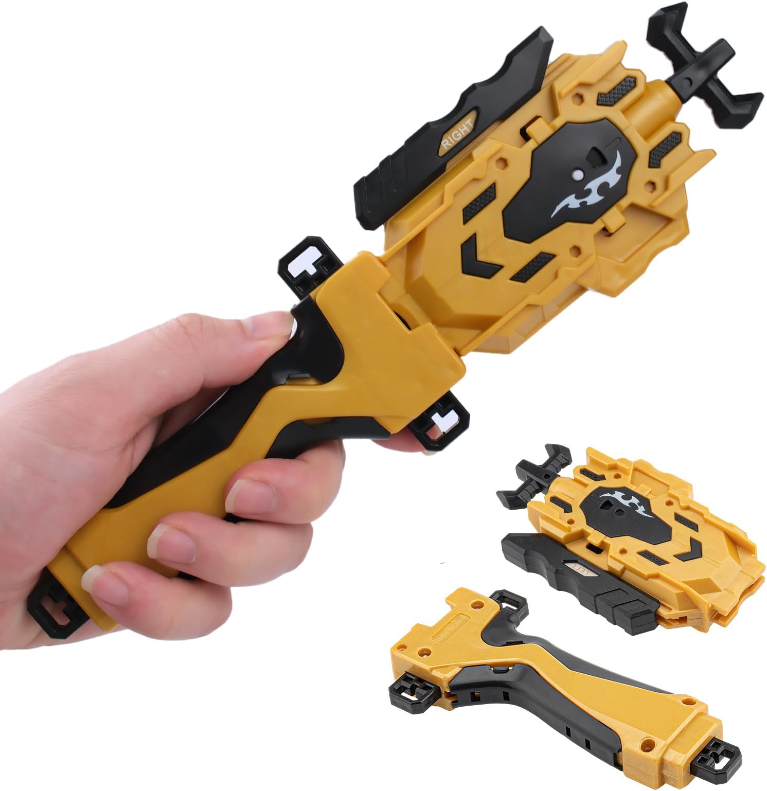 2 Pack String Launchers and Grips, Battling Burst Launcher, Left/Right Spin, Only Compatible with Burst, Two Launch Modes Gyros(Black+Golden)