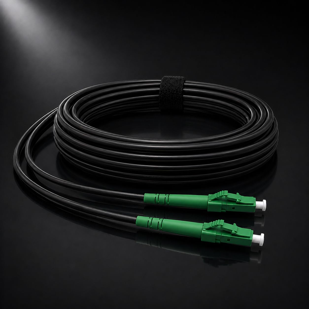 Elfcam® - Cavo Fibra Ottica con Armatura in Acciaio Corrugato LC/APC per LC/APC Simplex Monomodale, OS2 9/125µm, Nero (50M)