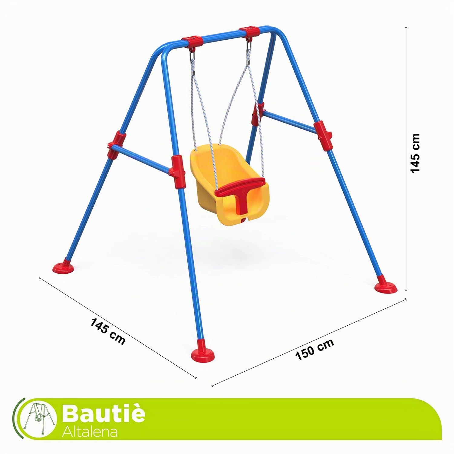 Mondo Altalena Bautiè 32001, Singola per Giardino Esterno, Struttura in Metallo, Seggiolino di Sicurezza - 1- 5 Anni Fino a 20 Kg , Colori Assortiti