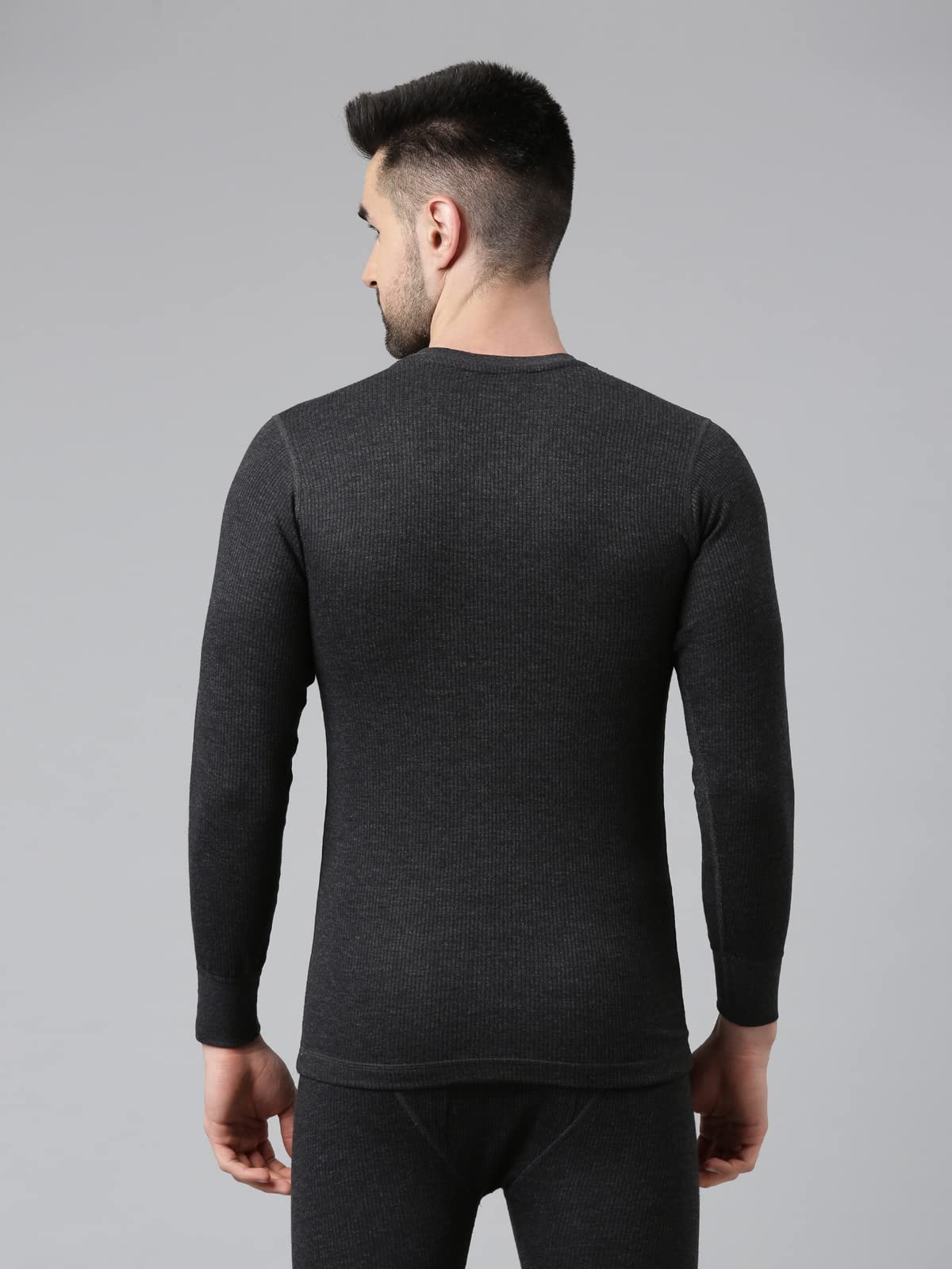 Dixcy Scott Maxmius Mens V-Neck Full Sleeves Solid Print Thermal Tops(Dark Grey Melange)-S 2