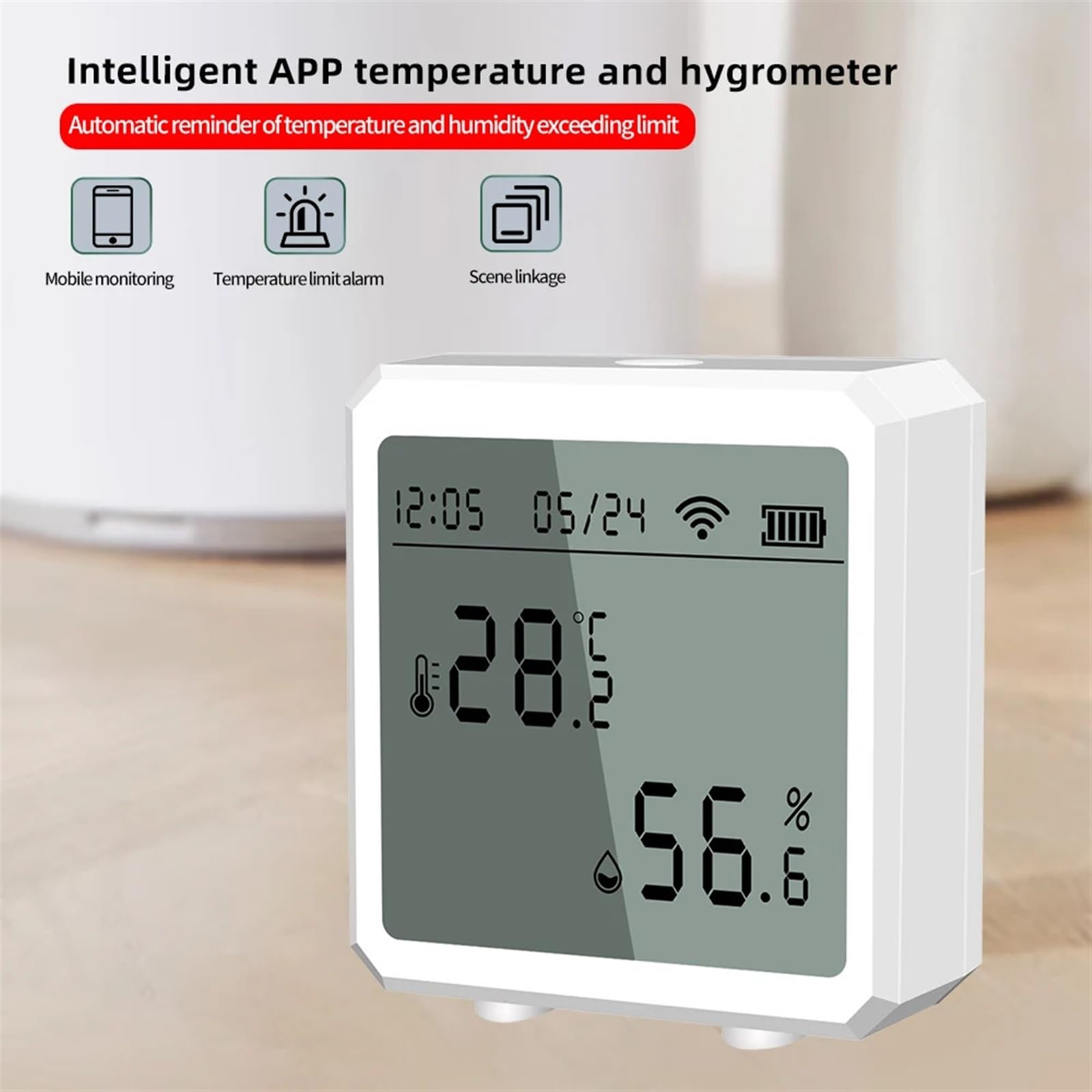 Czujnik temperatury i wilgotności Inteligentny dom Termohigrometr Cyfrowy wyświetlacz Termometr Monitor Stacja pogodowa Zegar(P-1)